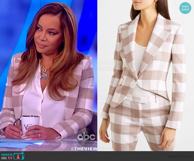 Altuzarra Lazio asymmetric gingham wool-blend twill blazer worn by Sunny Hostin on The View