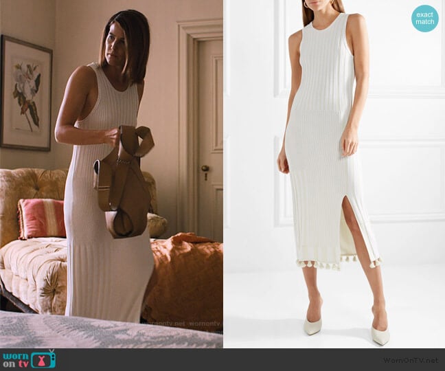 Altuzarra Lutetia tasseled ribbed stretch-knit midi dress worn by Lisa Turner (Cobie Smulders) on Friends from College