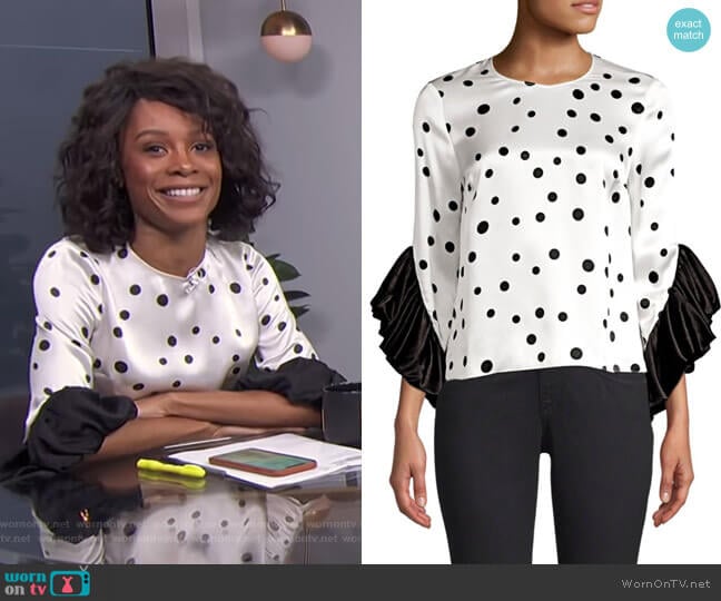 Amur Fern Silk Polka Dot Blouse worn by Zuri Hall on E! News