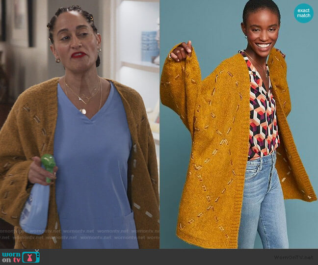 Janet Ribbon Cardigan from Anthropologie worn by Rainbow Johnson (Tracee Ellis Ross) on Black-ish