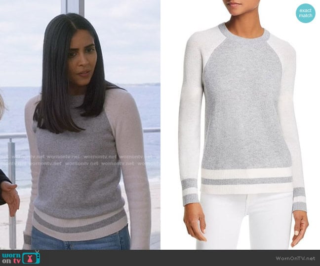 AQUA Cashmere Color-Block Raglan Cashmere Sweater worn by Saanvi (Parveen Kaur) on Manifest