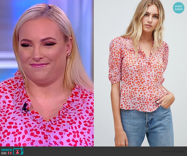ASOS Sheer tea blouse in leopard print with ruffle collar worn by Meghan McCain on The View