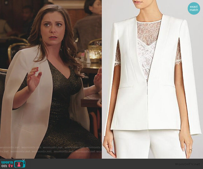 Bcbgmaxazria Upas Cape worn by Rebecca Bunch (Rachel Bloom) on Crazy Ex-Girlfriend