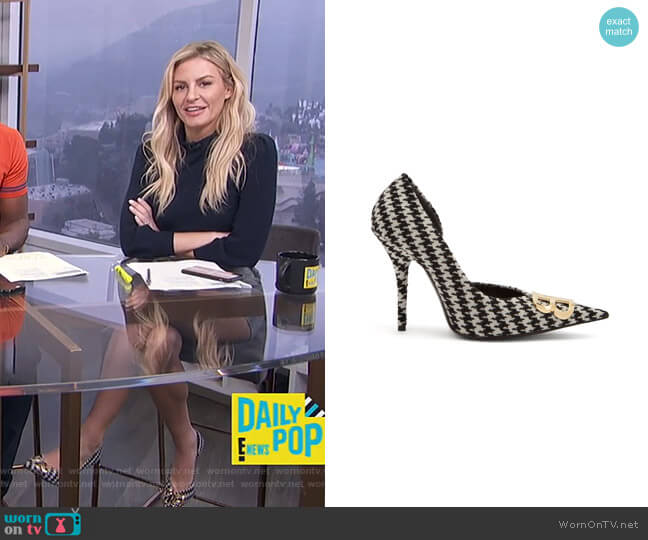 Balenciaga Houndstooth BB pumps worn by Morgan Stewart on E! News
