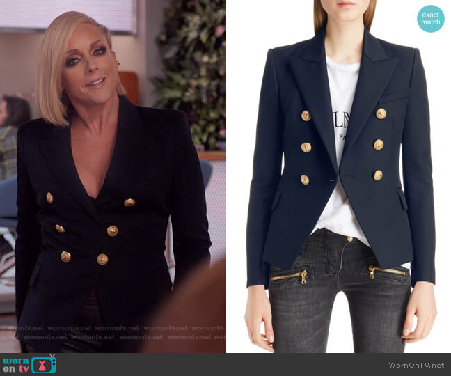 Balmain Double Breasted Wool Blazer worn by Jacqueline Voorhees (Jane Krakowski) on Unbreakable Kimmy Schmidt