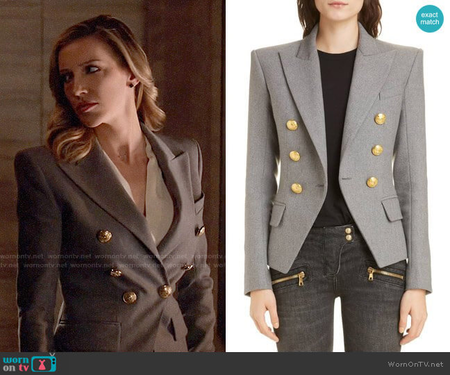 Balmain Double Breasted Wool Blend Jacket worn by Laurel Lance (Katie Cassidy) on Arrow