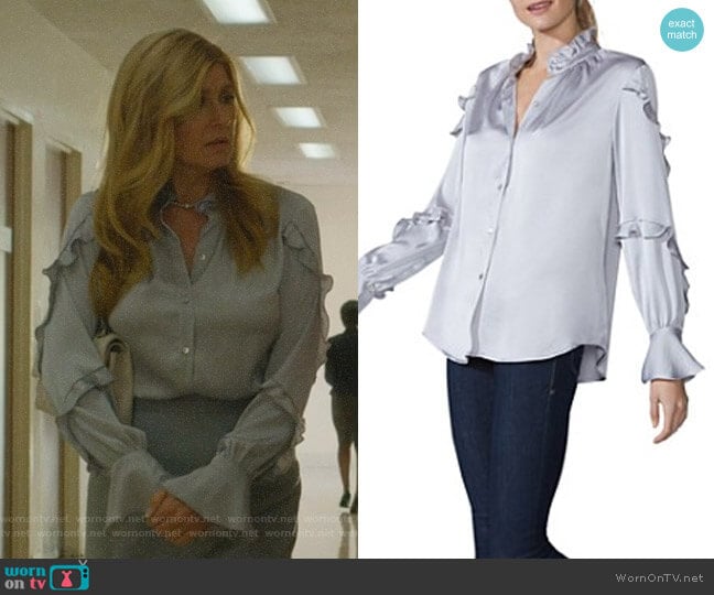 Bailey 44 Baccarat Ruffled Satin Blouse worn by Debra Newell (Connie Britton) on Dirty John