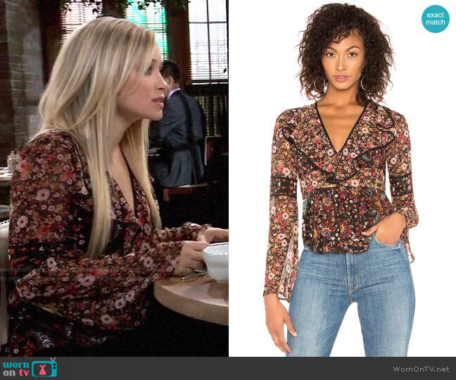 Bcbgeneration Mixed-Print Peplum Top worn by Lulu Spencer Falconeri (Emme Rylan) on General Hospital