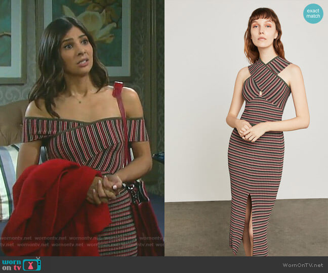 Bcbgmaxazria Stripe Ribbed Pencil Skirt worn by Gabi Hernandez (Camila Banus) on Days of our Lives