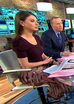 Bianna’s pink feather print pleated skirt on CBS This Morning