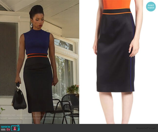 BOSS Vartona Piped Pencil Skirt worn by Catherine Wilder (Angel Parker) on Marvels Runaways