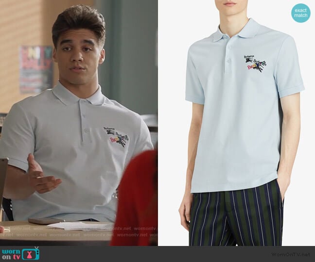 Burberry Triple Archive Logo Cotton Piqué Polo Shirt worn by Vivek Shah (Jordan Buhat) on Grown-ish