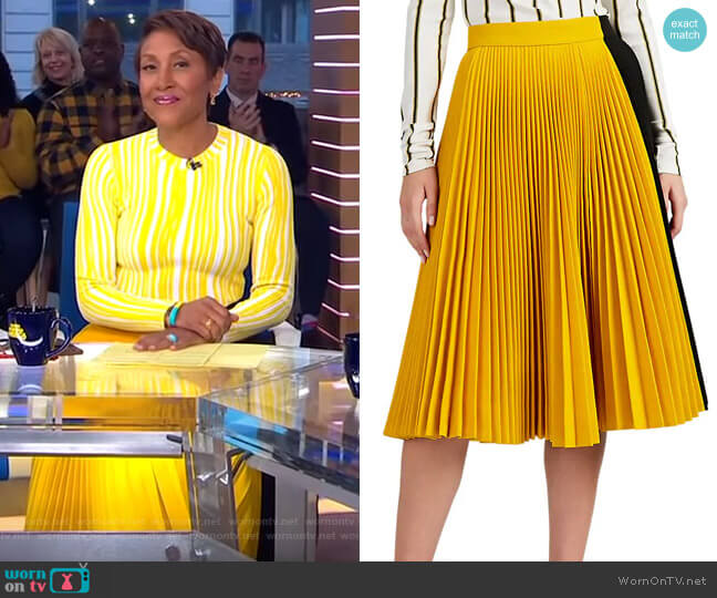 Calvin Klein 205W39NYC Colorblocked Twill Pleated Skirt worn by Robin Roberts on Good Morning America