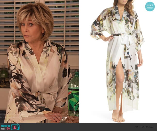 Christine Lingerie Floral Print Silk Robe worn by Grace (Jane Fonda) on Grace and Frankie
