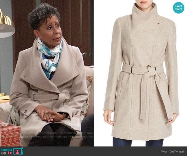 Calvin Klein Toggle Wrap Coat worn by Stella Henry (Vernee Watson) on General Hospital