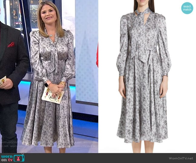 Co Floral Print Tie Neck Silk Dress worn by Jenna Bush Hager on Today