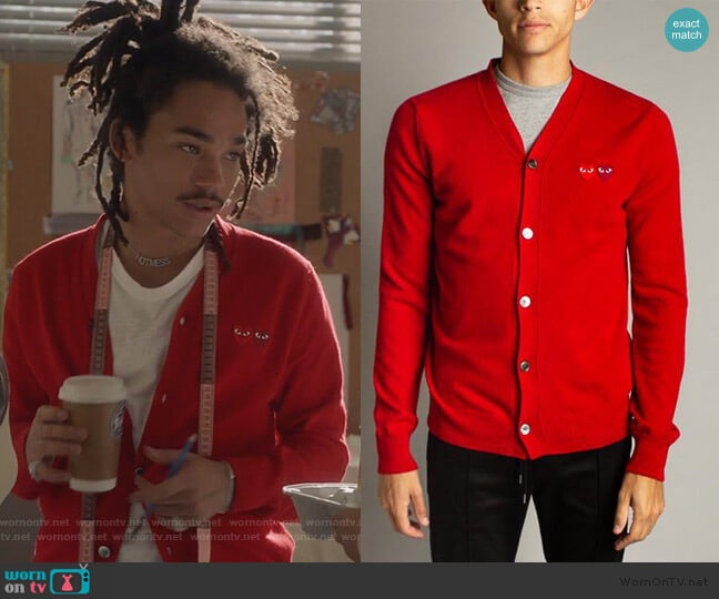 Comme Des Garcons PLAY Double Heart Cardigan worn by Luka Hall (Luka Sabbat) on Grown-ish