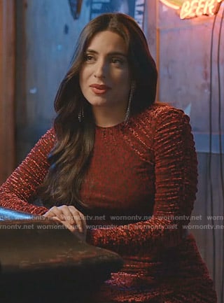 Cristal’s floral ruched sleeve velvet dress on Dynasty