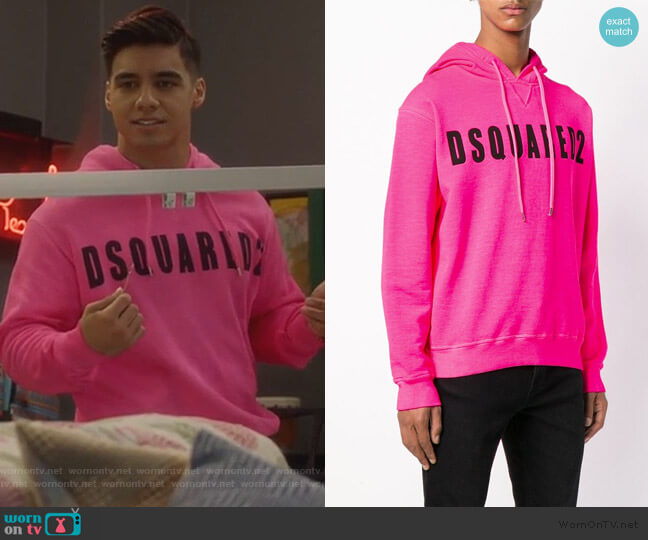 DSquared2 Logo Printed Hoodie worn by Vivek Shah (Jordan Buhat) on Grown-ish
