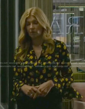 Debra’s black rose print blouse on Dirty John