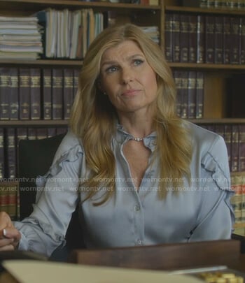 Debra’s blue ruffled blouse on Dirty John