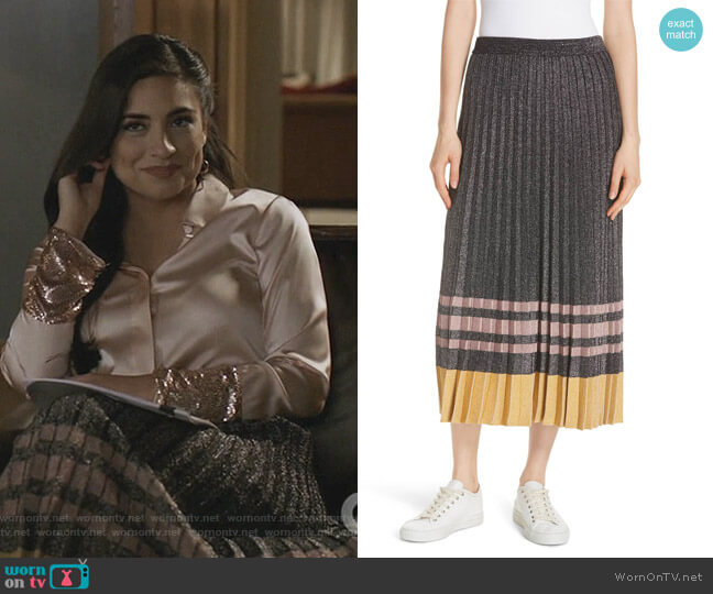 Derek Lam 10 Crosby Pleated Midi Skirt worn by Cristal Jennings (Daniella Alonso) on Dynasty