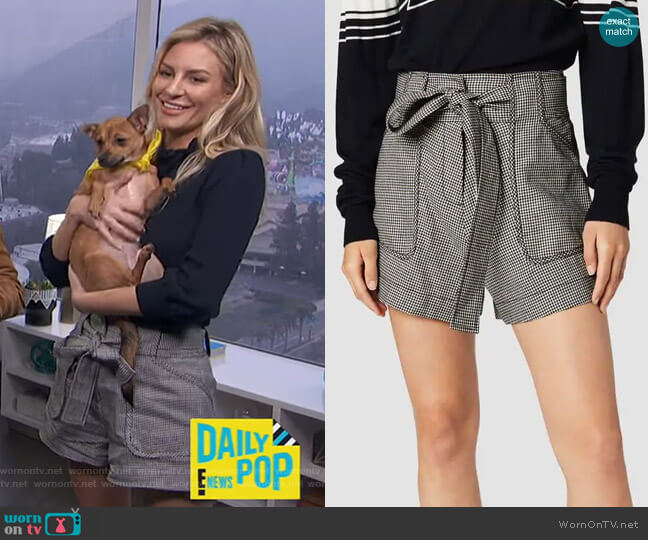 Derek Lam 10 Crosby Belted Houndstooth Linen Cotton Short worn by Morgan Stewart on E! News