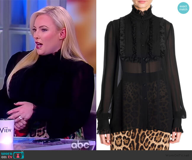 Dolce & Gabbana Silk Georgette Ruffle Bib Blouse worn by Meghan McCain on The View