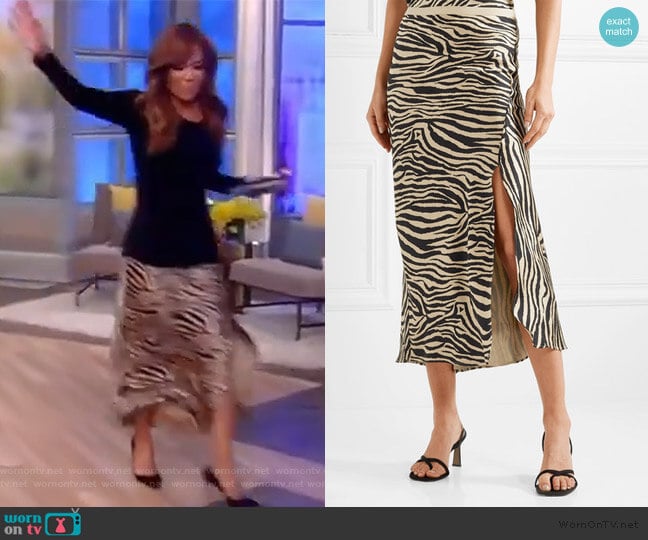 Anine Bing Dolly zebra-print silk-satin midi skirt worn by Sunny Hostin on The View