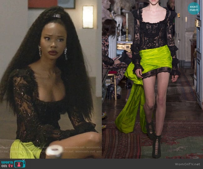 Dundas Embellished Chantilly Lace Mini Dress worn by Monica Colby (Wakeema Hollis) on Dynasty