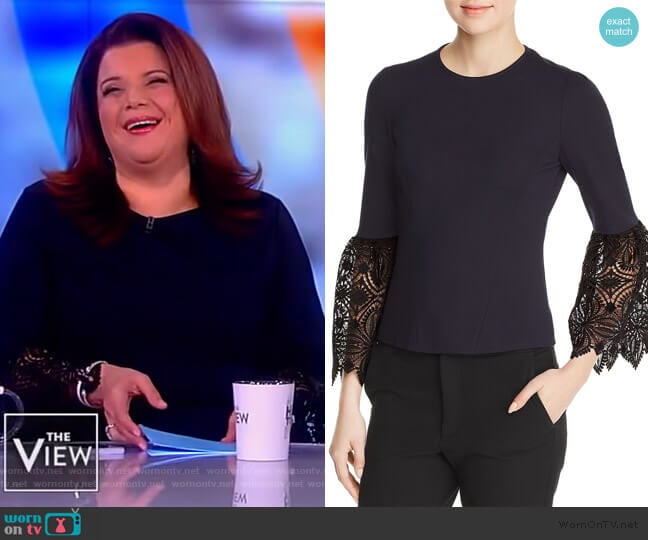 Elie Tahari Amora Lace Cuff Blouse worn by Ana Navarro on The View