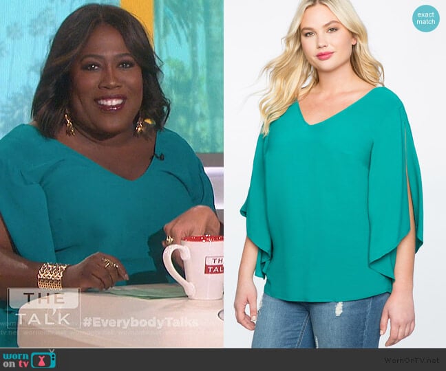 Eloquii Flare Sleeve Bow Back Top worn by Sheryl Underwood on The Talk