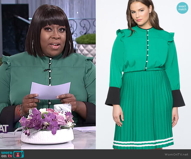 Eloquii Pleated Contrast Cuff Dress worn by Loni Love on The Real