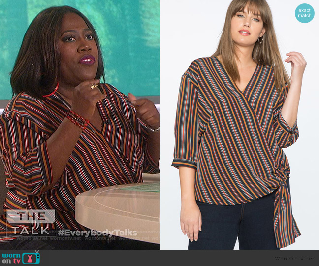 Eloquii Striped Wrap Top worn by Sheryl Underwood on The Talk