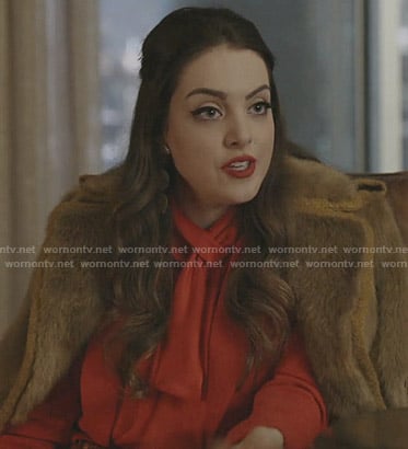 Fallon’s brown fur paneled coat on Dynasty