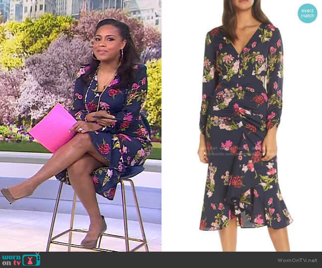 Eliza J Floral Ruched Midi Dress worn by Sheinelle Jones on Today