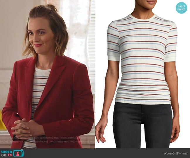 Frame Striped Short-Sleeve Ribbed Tee worn by Angie (Leighton Meester) on Single Parents