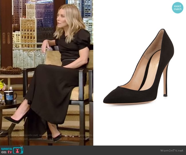 Gianvito Rossi Suede Point-Toe Pump worn by Kelly Ripa on Live with Kelly and Mark