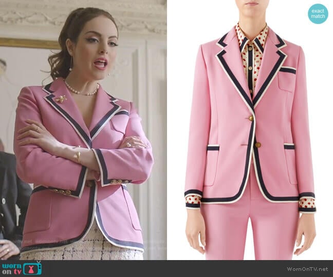 Gucci Cady Striped Trim Blazer worn by Fallon Carrington (Elizabeth Gillies) on Dynasty