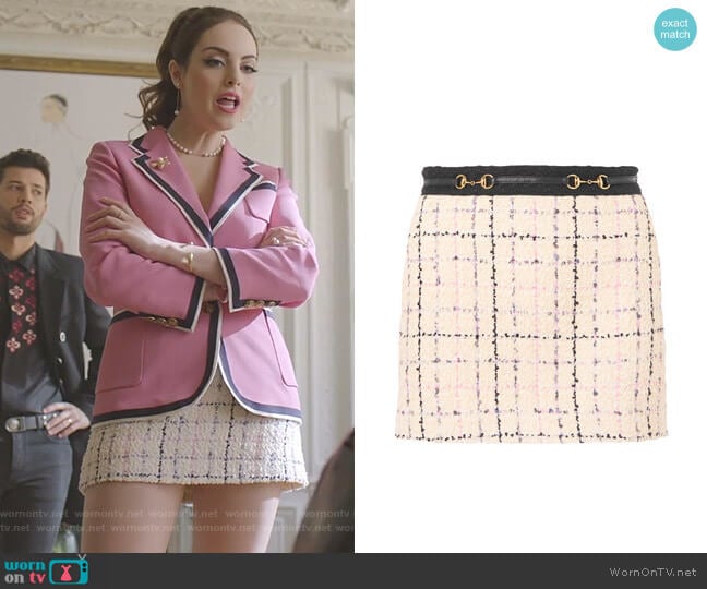 Guuci Romantic Tweed Mini Skirt worn by Fallon Carrington (Elizabeth Gillies) on Dynasty