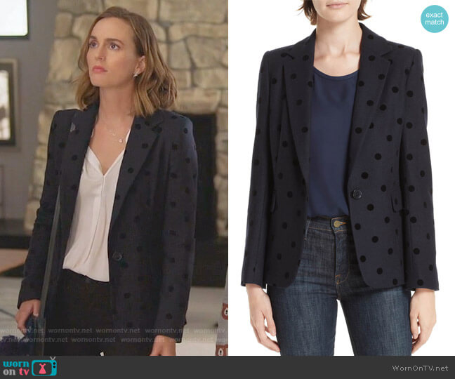 Helene Berman Polka Dot Blazer worn by Angie (Leighton Meester) on Single Parents