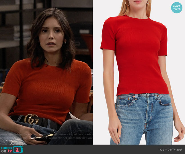 Helmut Lang Rib Knit Essential Red Tee worn by Clem (Nina Dobrev) on Fam