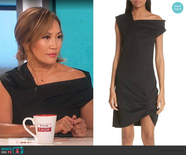 Helmut Lang Asymmetrical Drape Dress worn by Carrie Inaba on The Talk