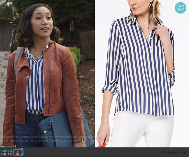 INC International Concepts Striped Shirt worn by Caitlin Martell-Lewis (Sydney Park) on Pretty Little Liars The Perfectionists