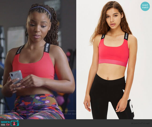 Ivy Park Logo Tape Bra worn by Jazlyn Forster (Chloe Bailey) on Grown-ish
