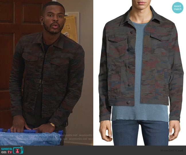 J Brand Acamar Multicolor Camo Trucker Jacket worn by Aaron Jackson (Trevor Jackson) on Grown-ish