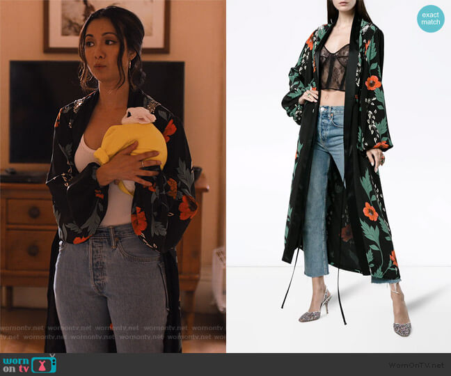 Johanna Ortiz Iman Silk Floral Kimono worn by Marianne (Jae Suh Park) on Friends from College