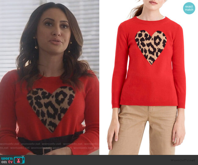 J.Crew Leopard Heart Everyday Cashmere Sweater worn by Ana Torres (Francia Raisa) on Grown-ish