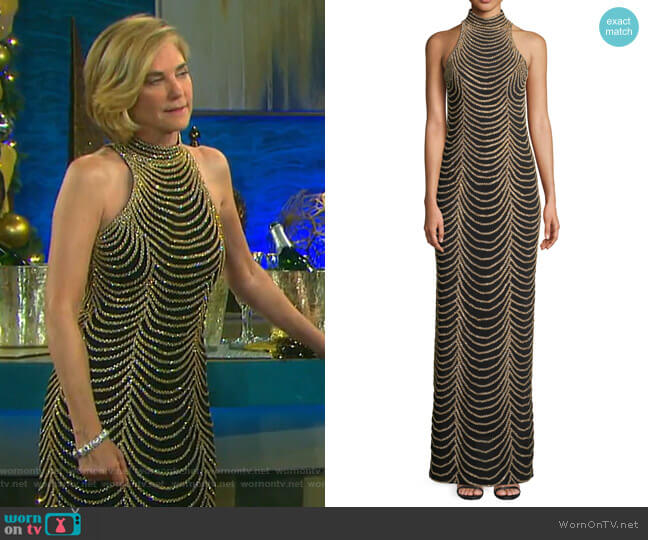 Jovani Halter-Neck Long Layered Chain Dress worn by Eve Donovan (Kassie DePaiva) on Days of our Lives