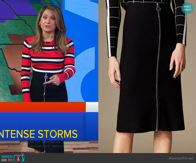 Karen Millen Knitted Midi Skirt worn by Ginger Zee on Good Morning America